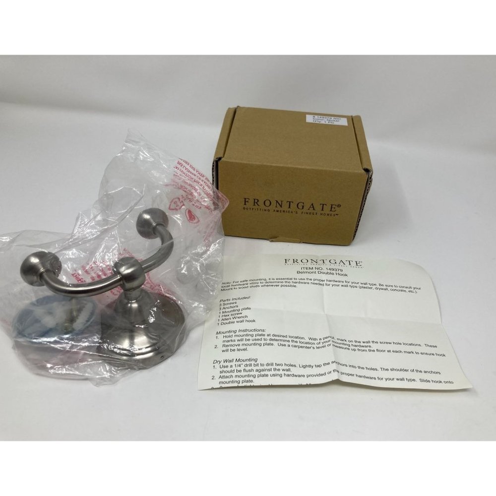 Frontgate Double Wall Hook - NEW in Box - Nickel Finish "Belmont"